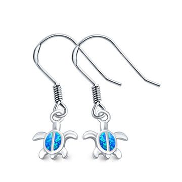Drop Dangle Turtle Earrings Lab Created Blue Opal 925 Sterling Silver (10mm)